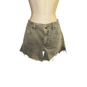 American Eagle Olive Green super stretch raw hem high rise denim shorts size 10